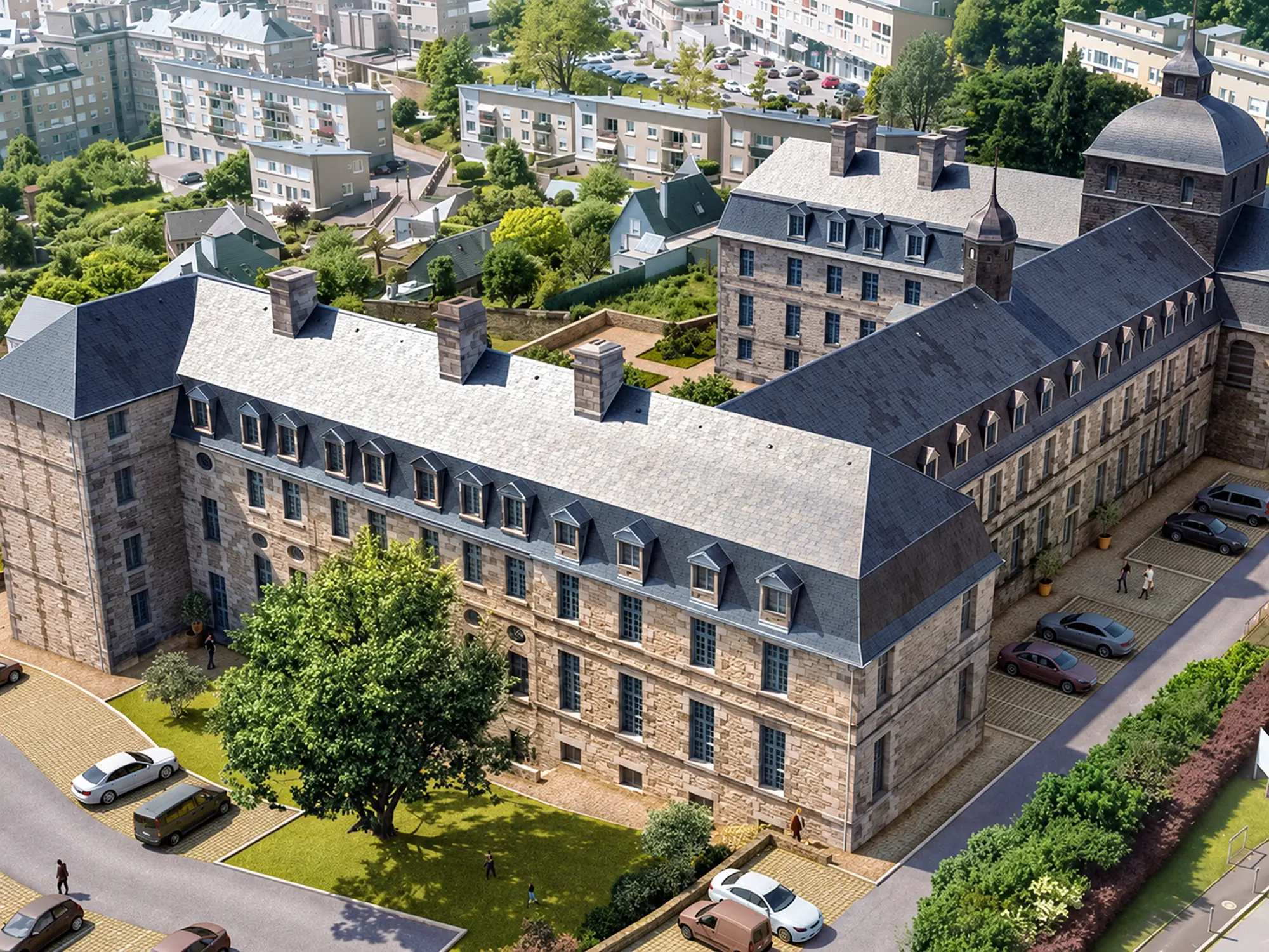 Projection aérienne du programme Ancien Couvent des Ursulines à Vire Normandie