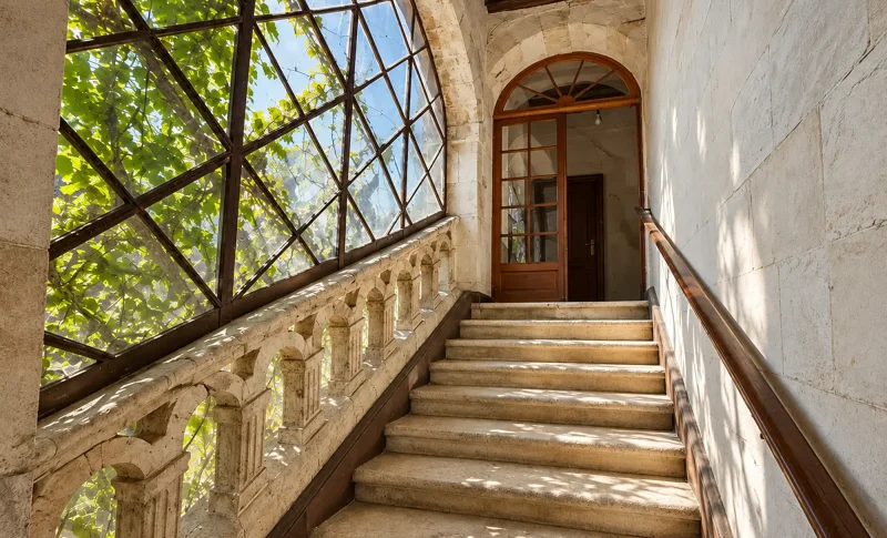 Escalier en pierre et verrière de l’Hôtel de la Chancellerie à Blois