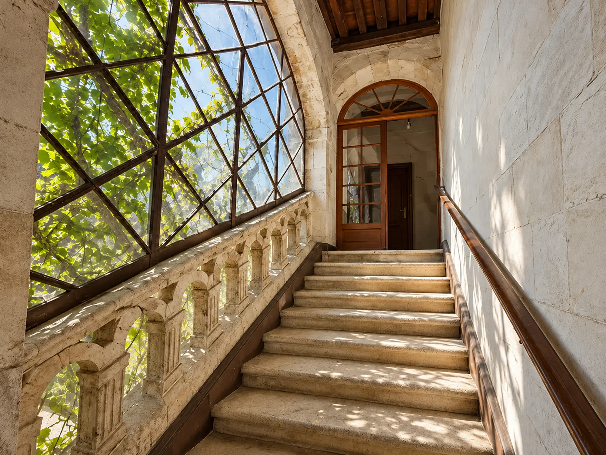 Escalier en pierre et verrière de l’Hôtel de la Chancellerie à Blois