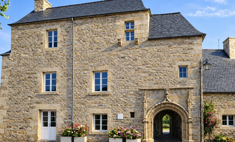 Façade en pierre et portail de l’Ancien Évêché à Tréguier
