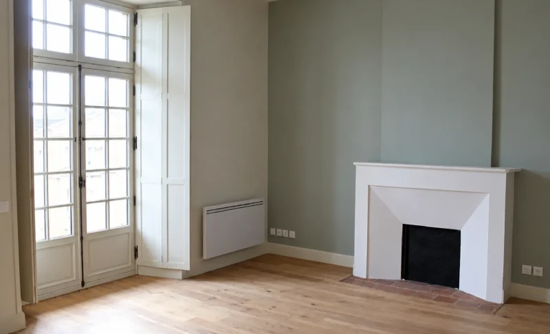 Pièce vide avec cheminée et fenêtre dans l’Hôtel de Lambert à Périgueux