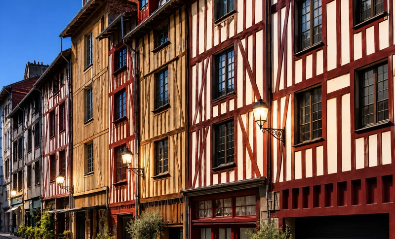 Rue bordée de façades à pans de bois dans le programme Le Clos Aurélien à Limoges