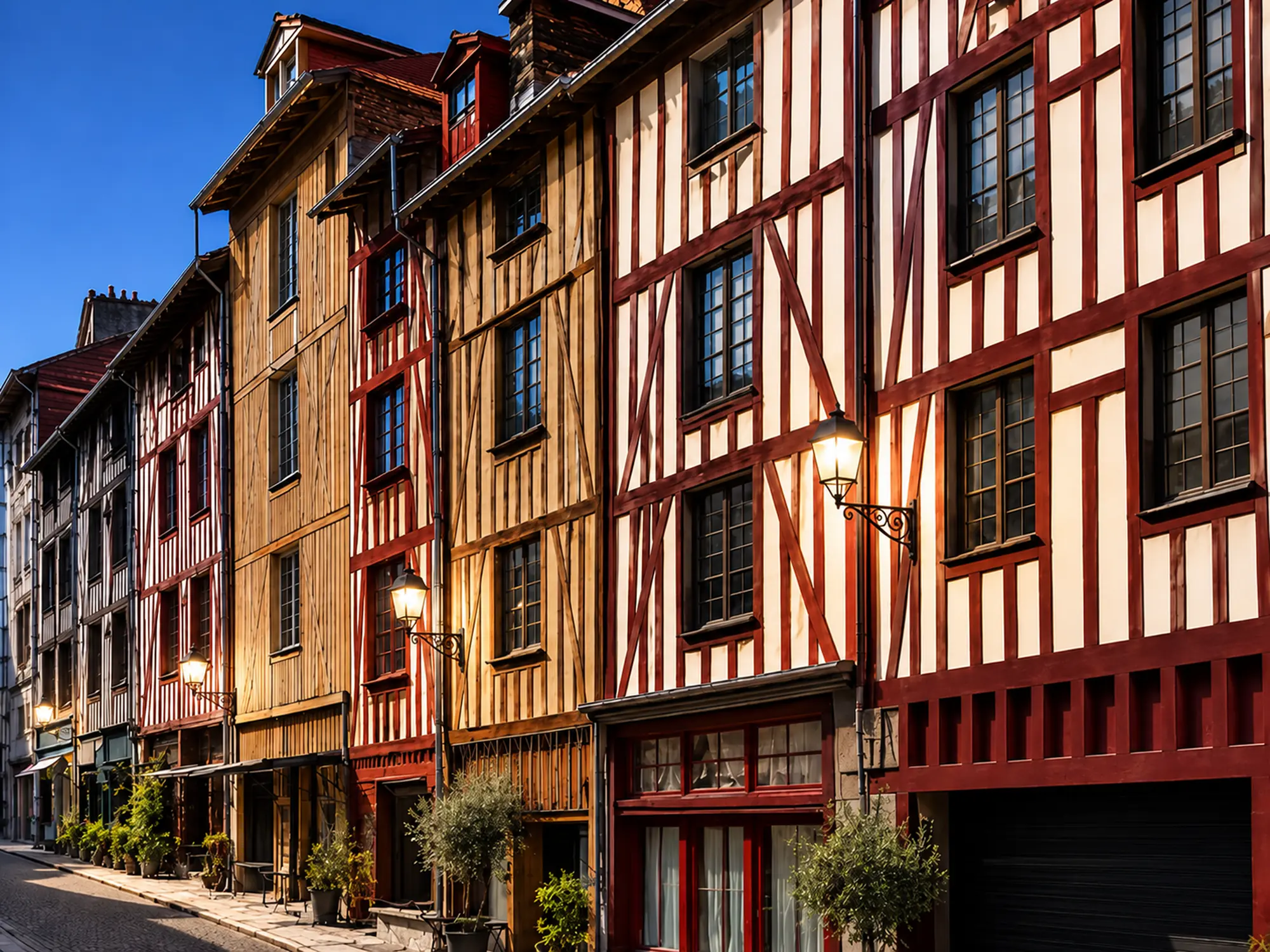 Rue bordée de façades à pans de bois dans le programme Le Clos Aurélien à Limoges